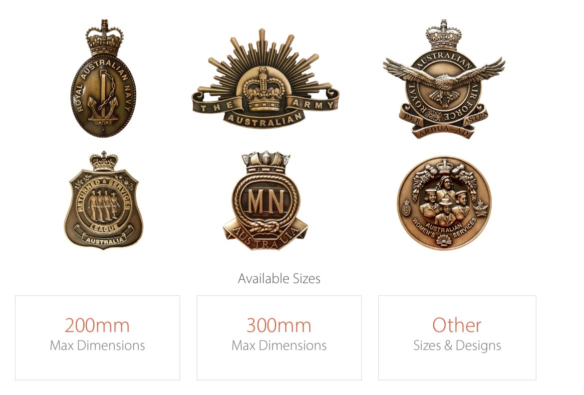 Australian service emblems with available size options