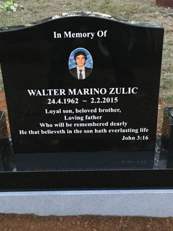 Walter Marino Zulic black granite headstone